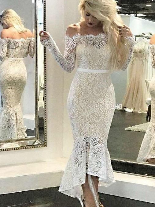 Sexy Lace Off shoulder Long sleeve Bodycon Evening prom Dresses cg11659