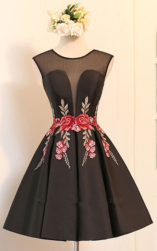 Black Knee Length A Line V Neckline Cap Sleeve Ruched Appliques Satin Short Homecoming Dress cg11663