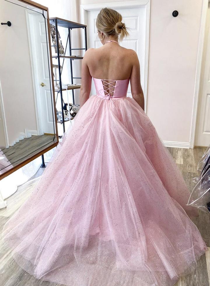 Pink tulle ball gown dress two pieces evening prom dress cg11684