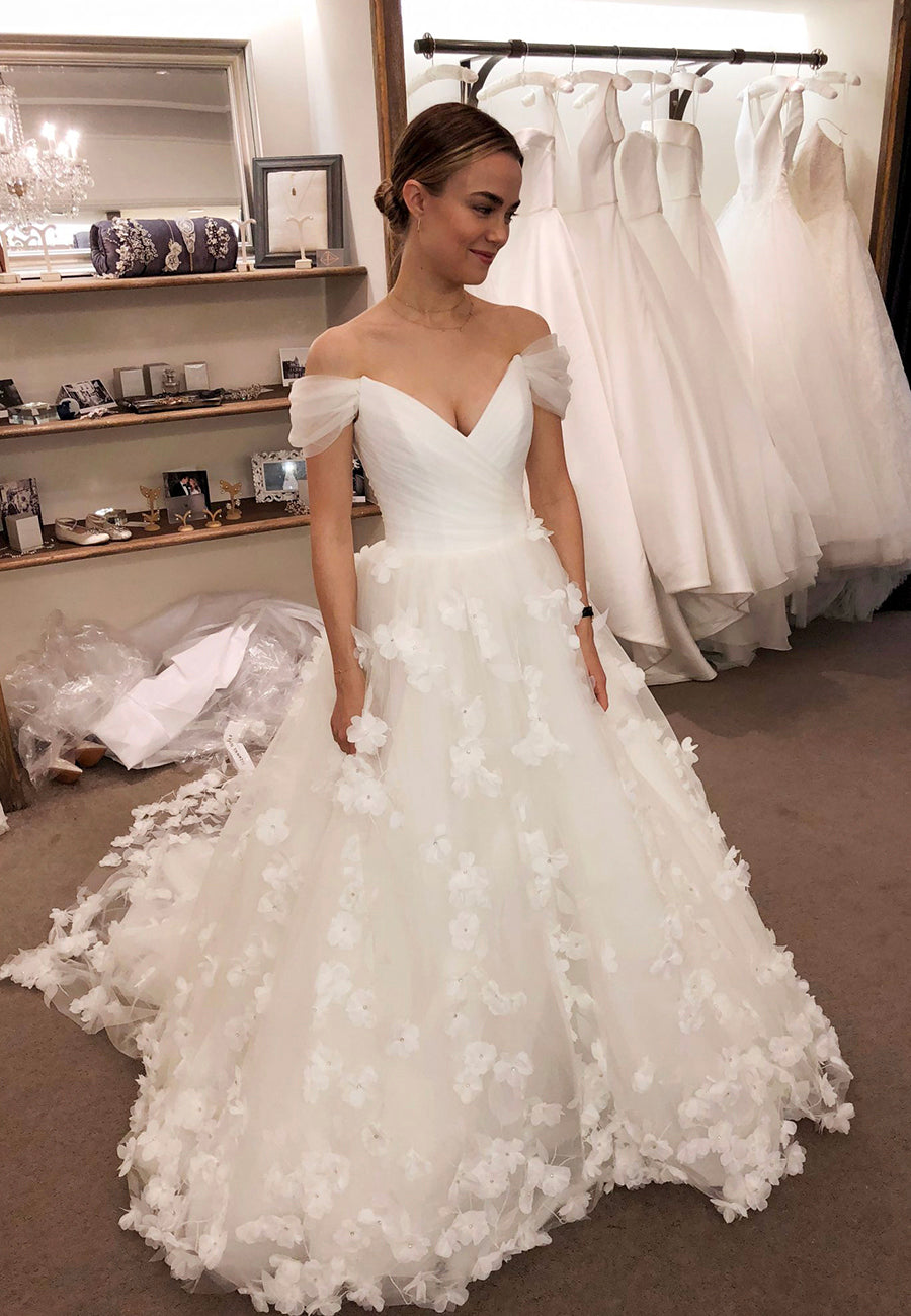 WHITE TULLE 3D FLOWERS LONG PROM DRESS EVENING DRESS cg11688