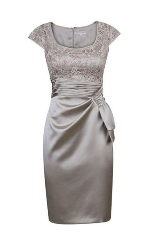 Elegantes kurzes silbernes Kleid mit Flügelärmeln für die Mutter der Braut, Heimkehrkleid cg11697