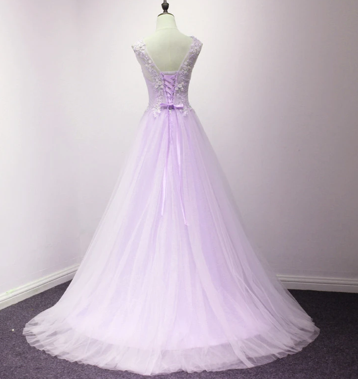 Lovely Tulle Round Neckline With Flowers, Long Wedding Party prom Dreses cg11728
