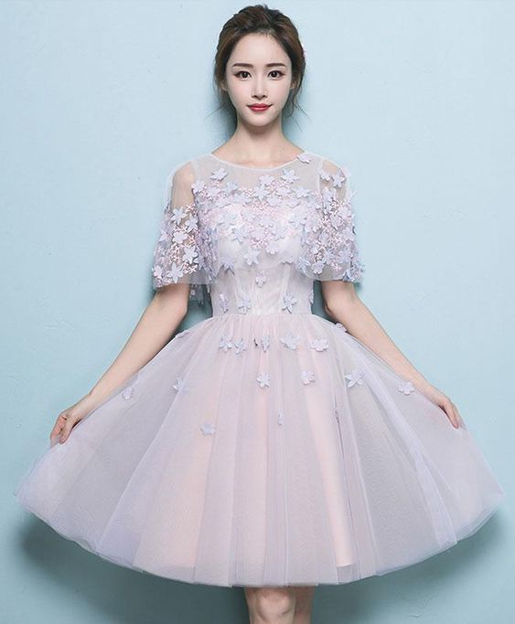 Simple tulle lace short Homecoming Dress cg11750