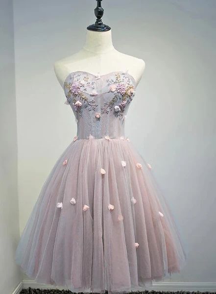 Charming Pink Tulle Short Knee Length Party Dress, Homecoming Dress cg11754