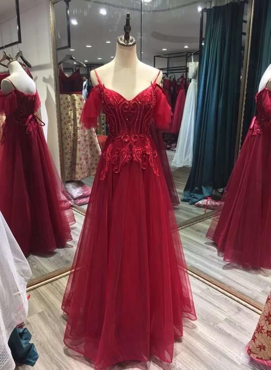 Long Prom Dresses Charming Wine Red Straps Off Shoulder Party Gown, Pretty Formal Dresses cg11787