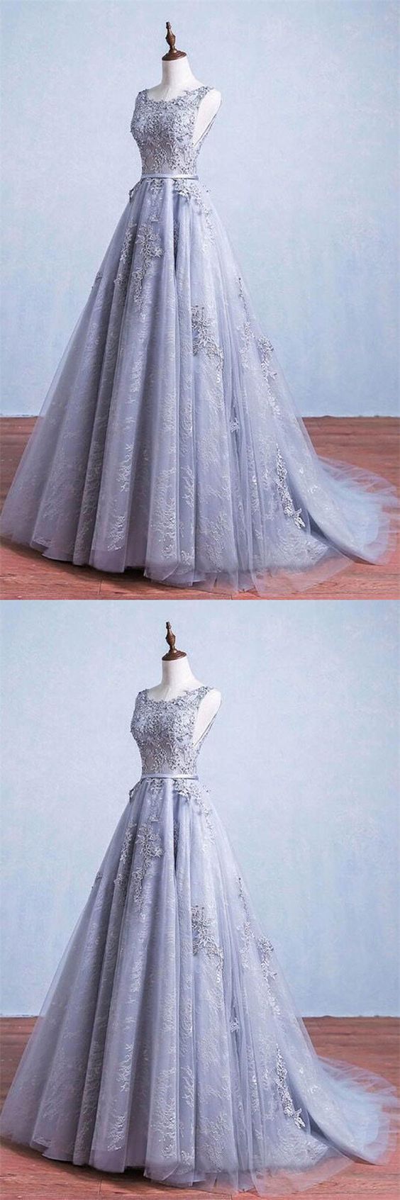 Princess Prom Dresses,Long Gray Lace Tulle Elegant Prom Dress For Teens,Quinceanera Dresses cg11796