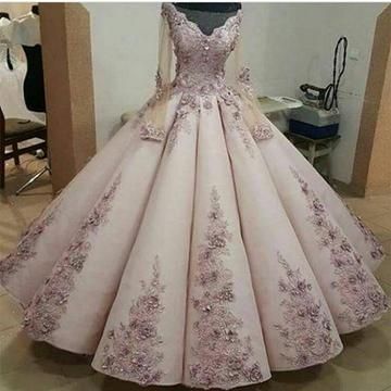 Charming Lace Embroidery Long Sleeves Ball Gown Prom Dress cg11798