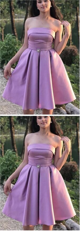 Short A-Line Satin Short Homecoming Dress, Strapless Graduation Dress cg11809