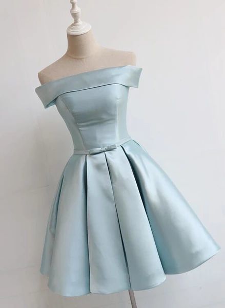 Cute Satin Short Off the Shoulder Party Dress, Knee Length Formal Dress Homecoming Dress cg11816
