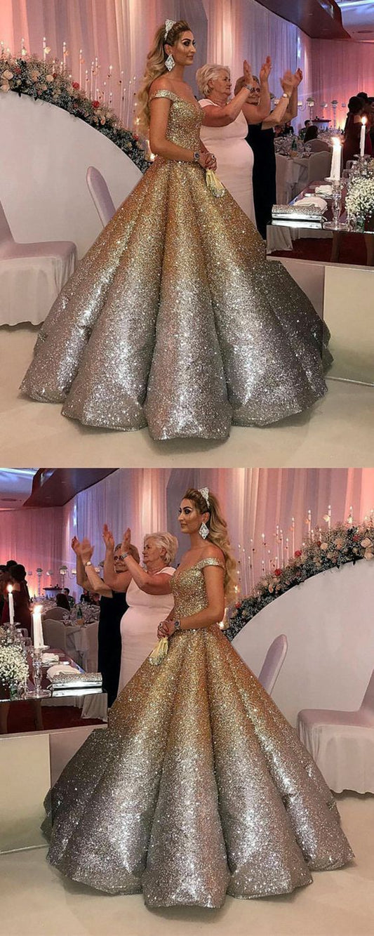 Wunderschönes V-Ausschnitt Pailletten Gold Formales Quinceanera Kleid, Ballkleid Hochzeitskleid Abschlussballkleid cg11842