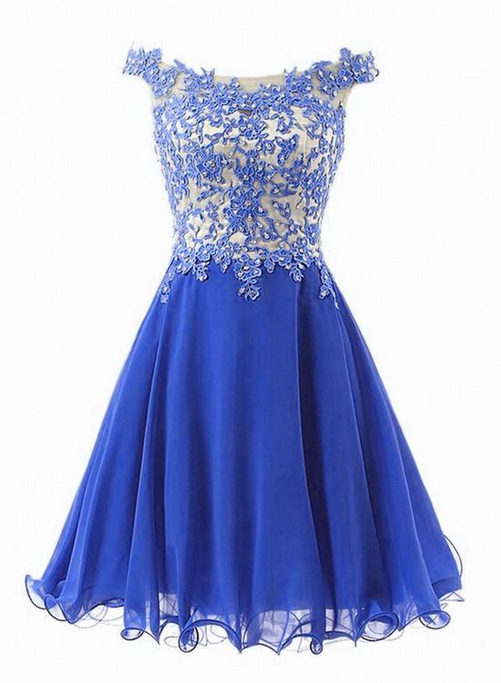 Lovely Royal Blue Chiffon Short Homecoming Dress, cg11894