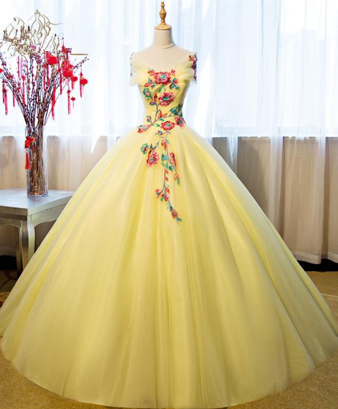 Gorgeous Yellow Tulle Ball Gown Sweet 16 Dress, Yellow Quinceanera Dre   classygown