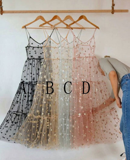 Spaghetti Straps Bling Bling Stars Tulle Dresses for Women Prom Dress cg11917