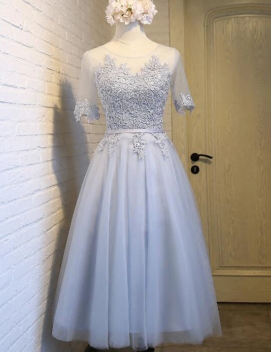 Light Grey Tea Length Homecoming Dress cg11919