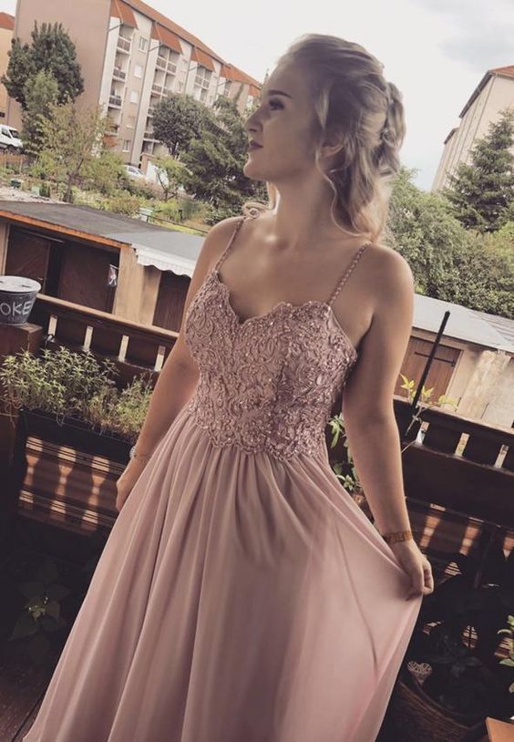 Pink chiffon lace long prom dress evening dress cg11925