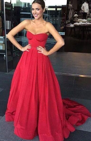 Elegant Red Long Prom Dresses, Sexy Prom Dress,a Line Strapless Prom Dress cg11988