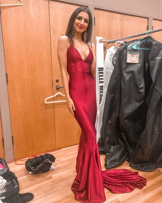 Wine Red Satin Bodycon Mermaid Formal/Prom Dress cg11997