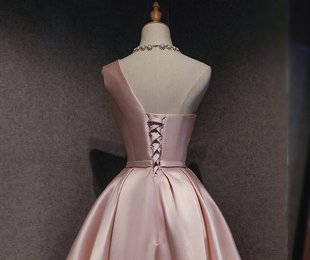 Pink Satin One Shoulder Homecoming Dress cg12022