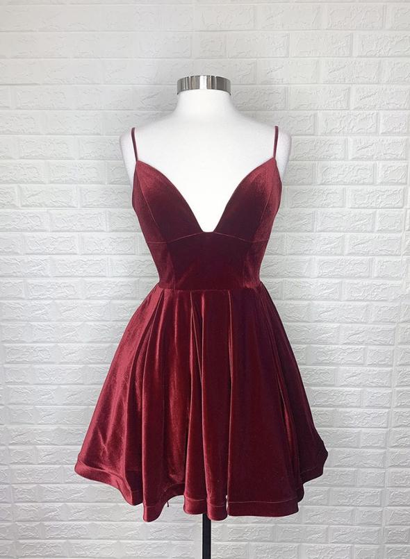 Burgundy velvet short homecoming dress party dress cg12063