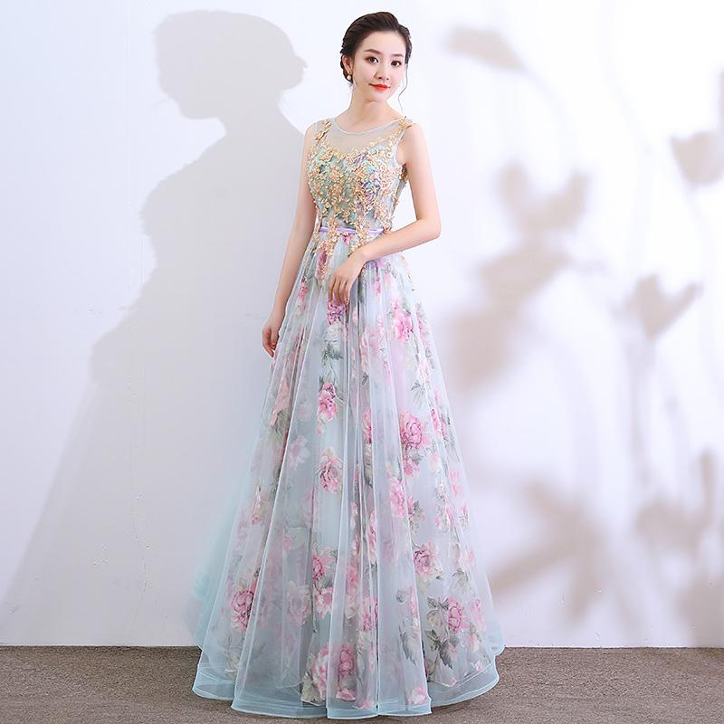 Beautiful Floral Tulle And Lace Long Party Dress, A-Line Evening Dress prom dress evening dress cg12069