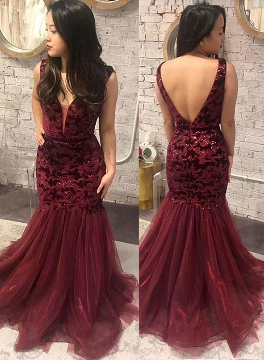 Burgunderrotes Meerjungfrauen-Ballkleid, langes Ballkleid, Abendkleid cg12078