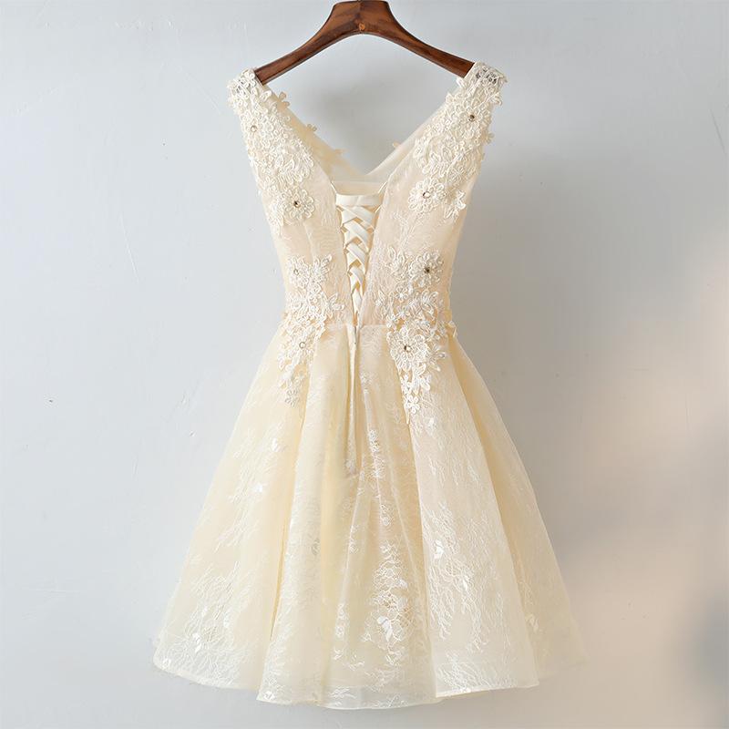 Cute Light Champagne Lace Knee Length Party Dress homecoming dress cg12087