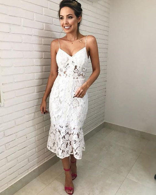Kurzes weißes Ballkleid mit Spitze cg1211