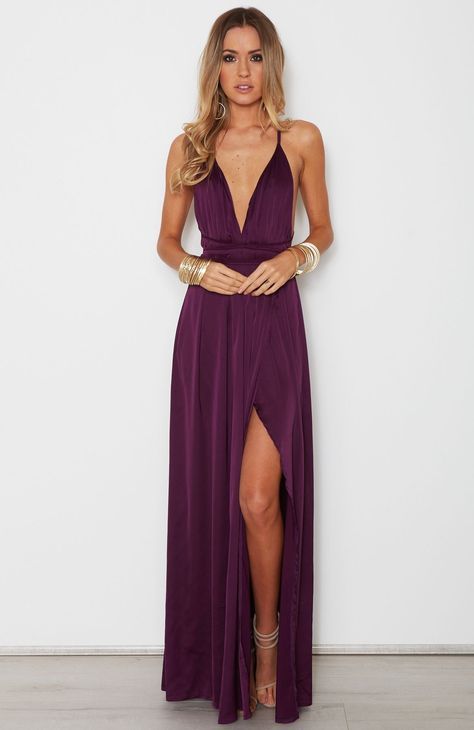 Beautiful Purple Slit Long Party Dress, Silk-Chiffon Straps Formal Dress cg12127