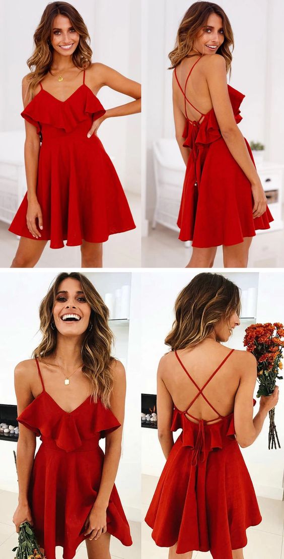 Red Short Homecoming Party Dress cg12195