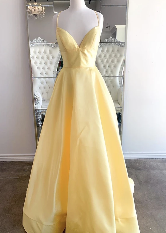 Yellow v neck satin long prom dress evening dress cg12204