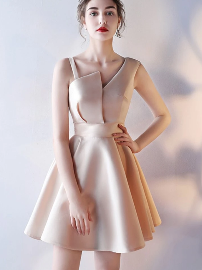 Cute Satin One Shoulder Knee Length Party Dress, A-Line Homecoming Dress cg12207