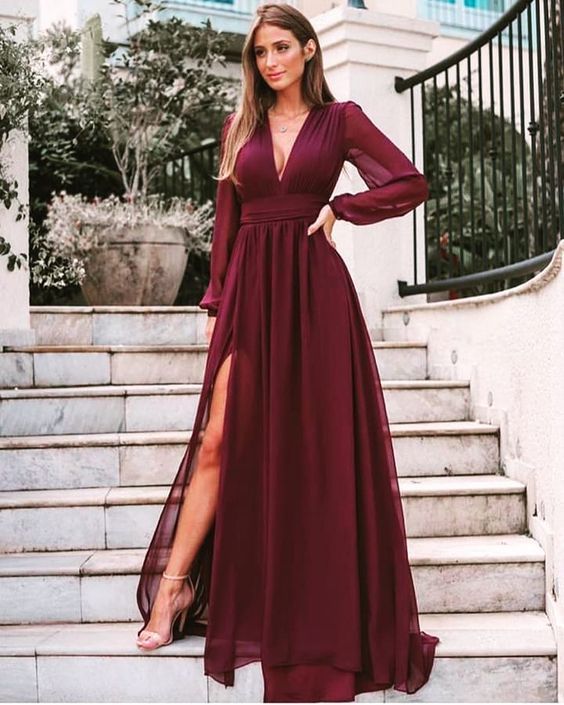 Burgundy Split Wedding Guest Dresses prom dress cg12218 classygown Burgundy Split Wedding Guest Dresses prom dress cg12218 classygown
