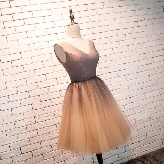 Cute Gradient Champagne Knee Length V-neckline Party Dress, Short Homecoming Dress cg12270