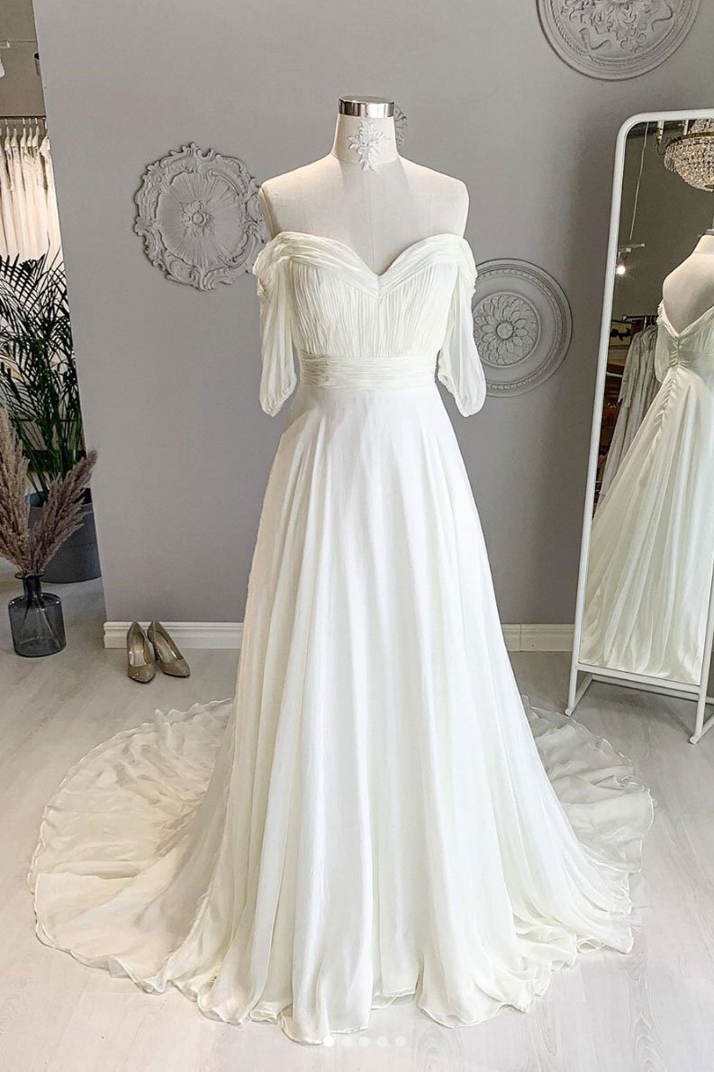 White sweetheart chiffon long prom dress white formal dress cg12276