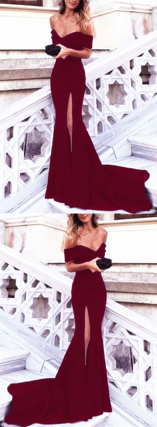 Dunkelrotes Ballkleid, Meerjungfrau-Ballkleid cg12310