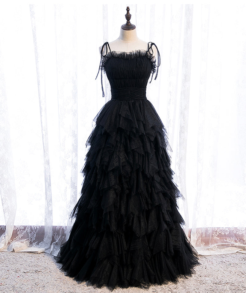 BLACK TULLE LONG PROM GOWN EVENING DRESS cg12347