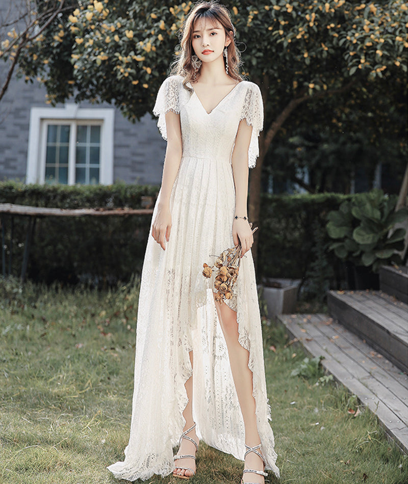 WHITE LACE HIGH LOW PROM DRESS EVENING DRESS cg12348