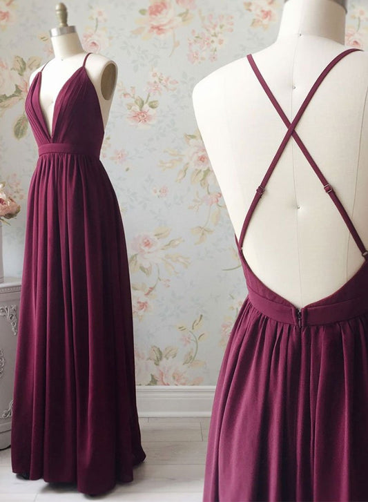 Einfaches langes Chiffon-Ballkleid mit V-Ausschnitt, Abendkleid cg1235