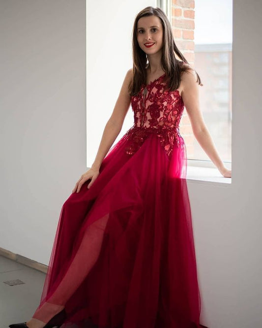 V-Ausschnitt Applikationen A-Linie Ballkleider, Lange Ballkleider cg12359