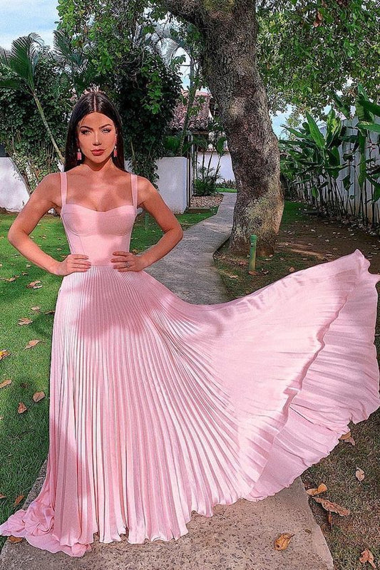 Charmantes, hübsches A-Linien-Ballkleid mit Trägern in Rosa, cg1238