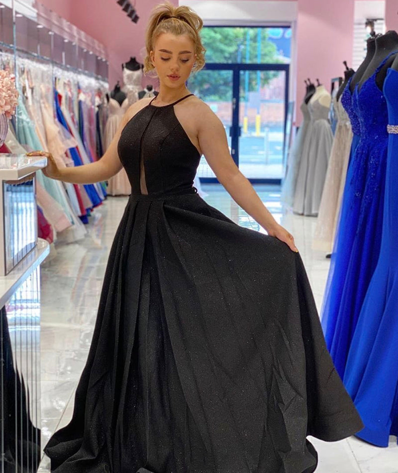 BLACK LONG PROM DRESS SIMPLE EVENING DRESS cg12380