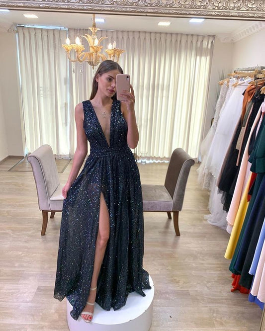 Elegante V-Ausschnitt A-Linie Ballkleider, Lange Ballkleider cg12462