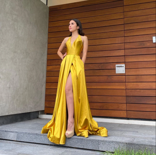 Neckholder-Ballkleid mit V-Ausschnitt, langes Ballkleid, Ballkleid cg12465