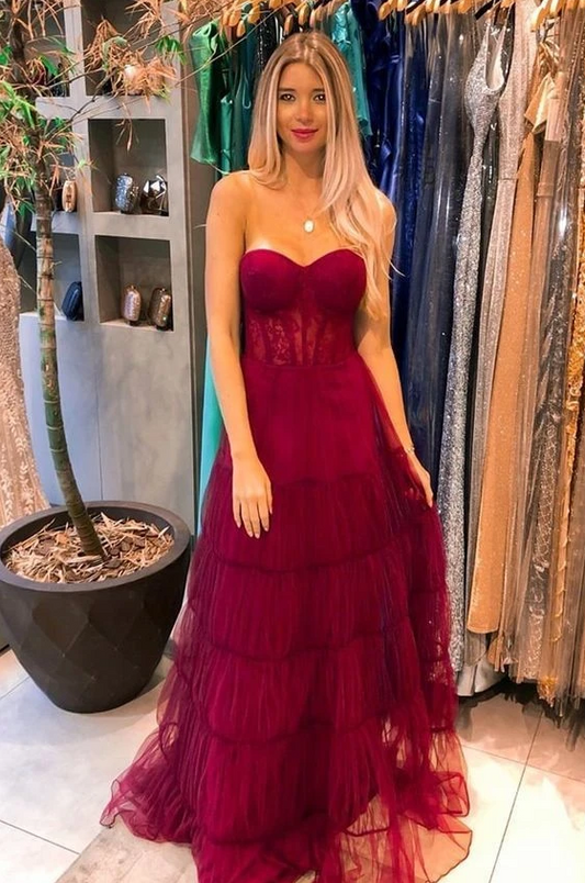 Trägerloses langes Ballkleid mit Spitze cg12469