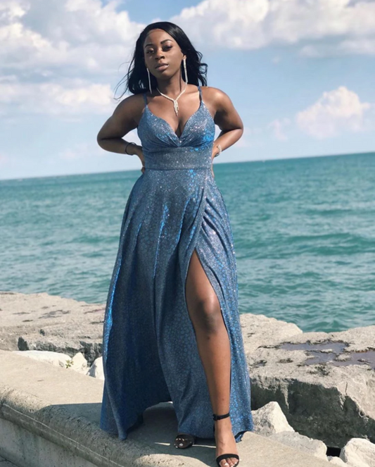 Ballkleider mit V-Ausschnitt, A-Linie, bezauberndes formelles Ballkleid mit Schlitz, cg12489