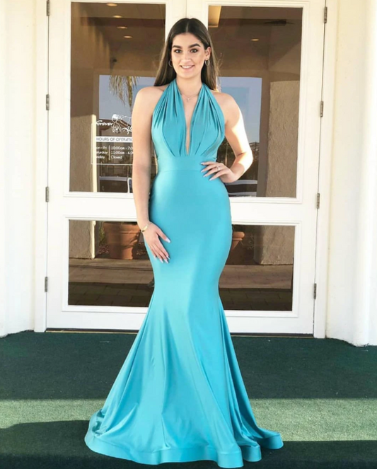 Ballkleid, Neckholder A-Linie, formelles langes rückenfreies Ballkleid cg12492