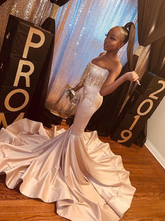 Langes Meerjungfrau-Ballkleid mit Schleppe cg12499