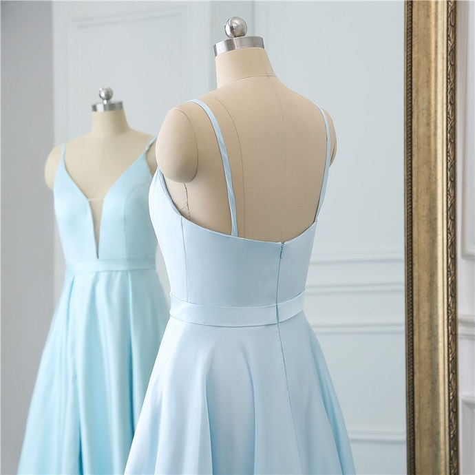 Sexy A Line V Neck Backless Satin Elegant Prom Dresses Spaghetti Strap Zipper Backless Floor Length Prom Dress cg12503