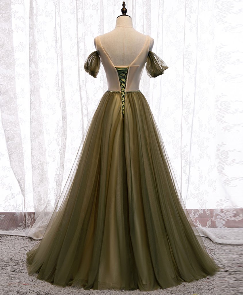 SIMPLE GREEN TULLE LONG PROM DRESS GREEN TULLE EVENING DRESS cg12529