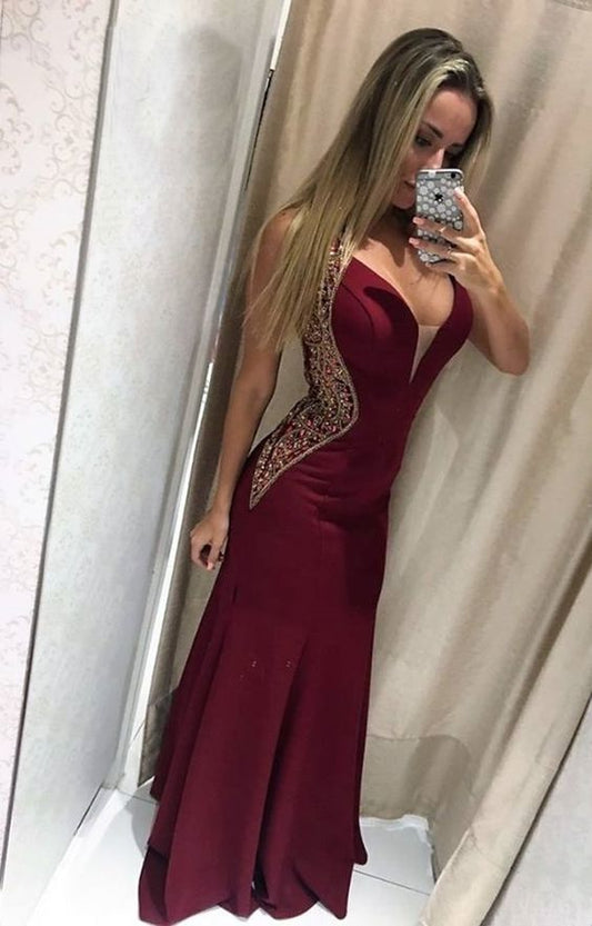 V-Ausschnitt Ballkleider mit Perlenbesatz cg12534